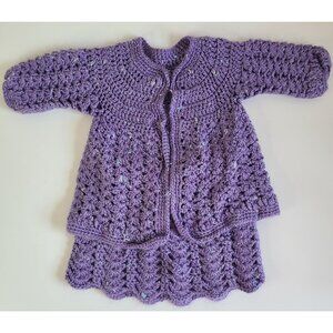 Crochet Baby Cardigan & Skirt Set Purple Size 18 months - 2T Handmade